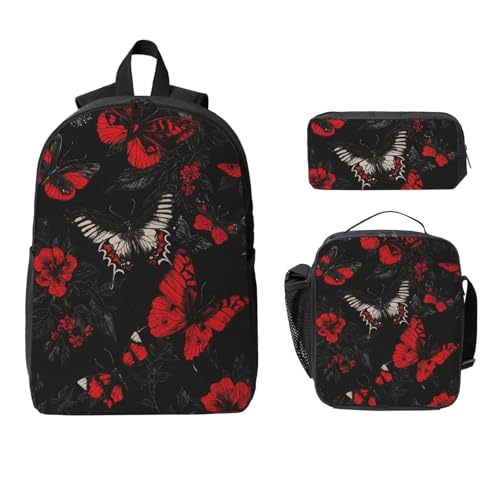 Gothic Butterfly Backpacks 3 Pcs Cute Lightweight Daypack with Fun Graphic Cartoon Print for Daily Commute