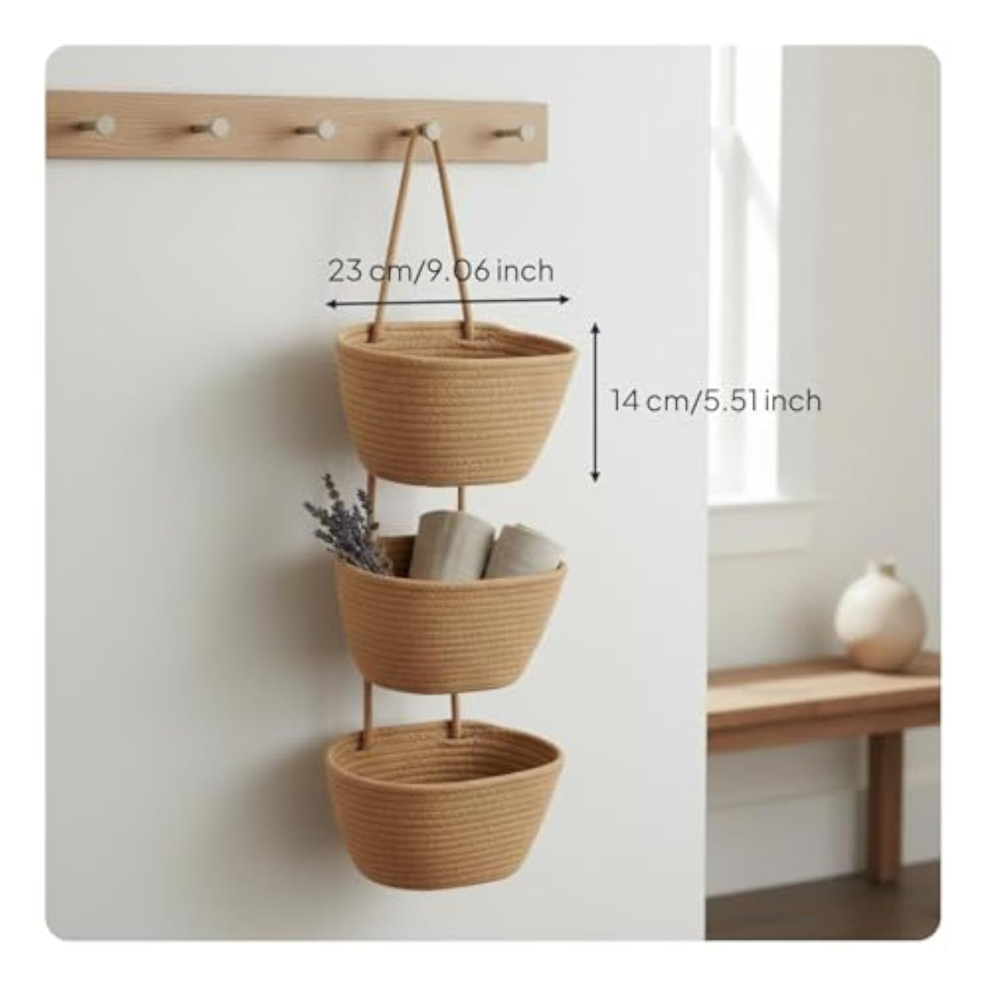 3-Tier Hanging Basket, Multi-Purpose Woven Rope