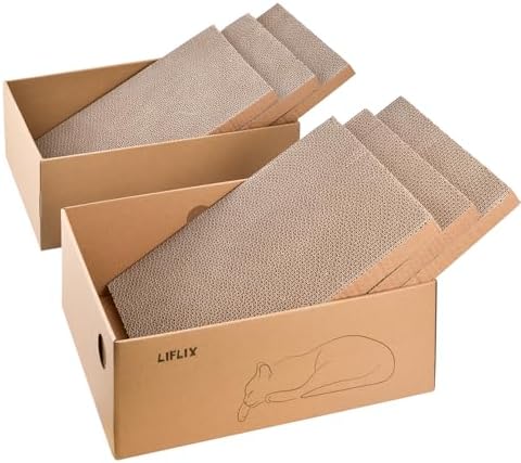 LIFLIX 6 STK. Kratzbretter mit 2 Boxen, 43.5×33×15.2cm Kratzpappe für Katzen mit hochwertiger Karton