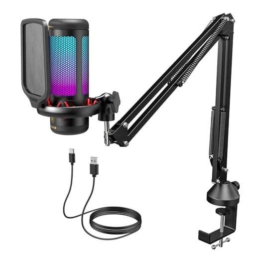 TONOR Gaming Mic, Microfono USB per PC PS4/5 con Supporto per Braccio, Micro a Condensatore Cardioide con RGB e Luminosità Regolabili, Mute Rapido, Controllo del Guadagno, per Streaming, Gaming TC310+