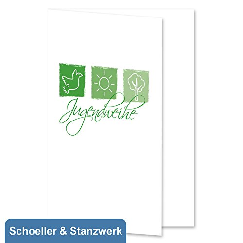 10 Stück Grußkarten/Einladungskarten/Danksagungskarten zur Jugendweihe mit grünem Druck - inklusive 10 Umschlägen - Schoeller & Stanzwerk