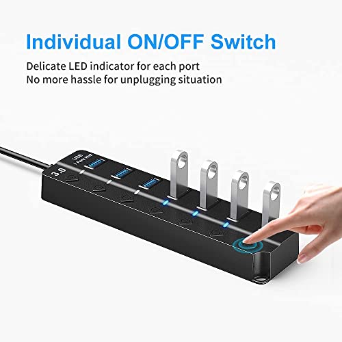Miuhhur Usb Hub 3.0, 7-Port Usb Hubs Multiple Ports Expansion Splitter, Individual On/Off Switch Led Indicator, Slim Portable Data Expander For Laptop, Keyboard, Mouse, Adapter - 3.3 Feet Usb Cable #TOP4