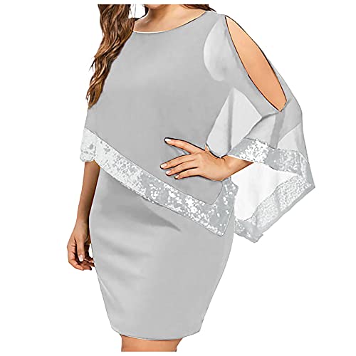Ni_ka Robe De SoiréE Grande Taille Sexy Et Glamour Jupe Hanche Robe AsyméTrique à Epaule DéNudéE SuperposéE en Mousseline De Soie sans Bretelles Gris Rouge Taille S à 5XL