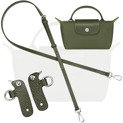 Image of Bag Leather Strap Replacement Crossbody Shoulder Straps for Xs MINI Pouch, No Damage Conversion Kits Accessories (MINI-Forest Green-Silver)