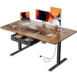 Precision Synergie Electric Standing Desk with 2 Drawers, 140 x 80 cm Height Adjustable Standing Desk with Power Outlets and USB Ports, Sit Stand Table with Memory Smart Pannel for Home Office, Brown
