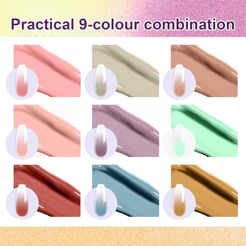 Image of THR3E STROKES Solid Cream GelPolish Set, 9 Colors Pudding Gel Nail Polish Palette with Nail Brush, Nude Pink Orange Red Solid Gel Polish Nail Art Kit Soak Off Portable Gift for Girls /Friend DIY Home (F)