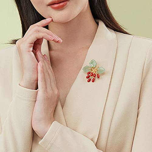 Broszka Pin dla Kobiet Mężczyzn Pań Eleganckie Akcesoria Jade Czerwony Koral Derenia Kształt Broszki Luksusowy Ślub Bankiet Broszka Biżuteria Ślub Urodziny Akcesoria Imprezowe