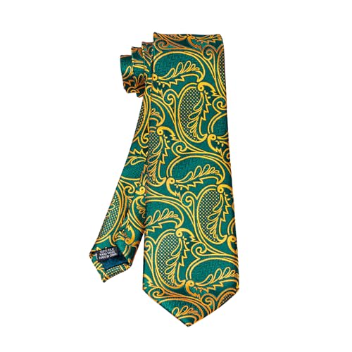 Image of 5PCS Tie and Pocket Square for Men, Silk Necktie and Handkerchief Cufflinks with Gold Ring and Lapel Pin Set