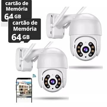 Kit 2 Câmeras Wi-Fi + 2 Cartões 64 GB, Camera Ip Auto Traking Rotativa A8 Segurança Vigilância Externa à Prova d'água Visão Noturna Infravermelho Colds