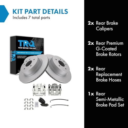 Image of TRQ Rear Brake Pad and Rotor Set Semi Metallic Coated Rotors Calipers Compatible with 2006-2009 Infiniti M35 M45