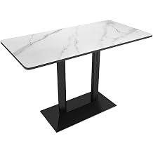 LITFAD Rectangular Sintered Stone Dining Table, Metal Base Kitchen Table