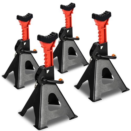 Jopassy Caballete de apoyo 3T, 4 unidades, altura regulable, 285 – 430 mm, caballete para coche con fusible, caballete de apoyo para coche