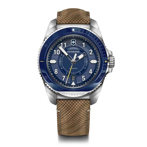 Victorinox Journey 1884 Automatic Watch with Pouch - Premium Swiss Watch for Men - Stainless Steel Wristwatch - Great Gift for Birthday, Holiday & More - Blue Dial, Wood Strap