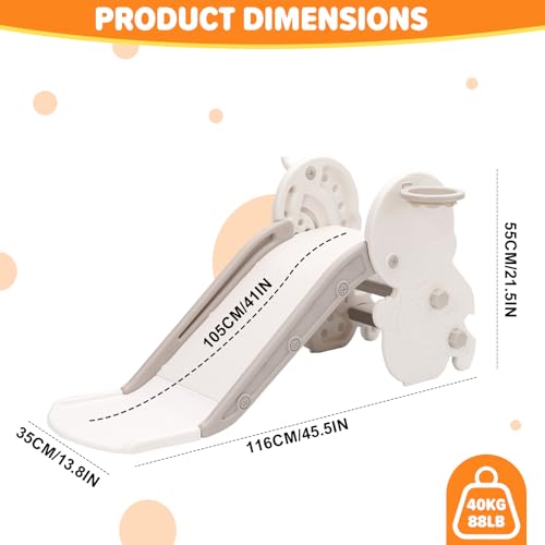 Rutsche für Kinder, Faltbar Kinderrutsche Klein mit Basketballkorb, Ringe, Stabile Gartenrutsche, Baby Slide, Rutschenlänge 105 cm