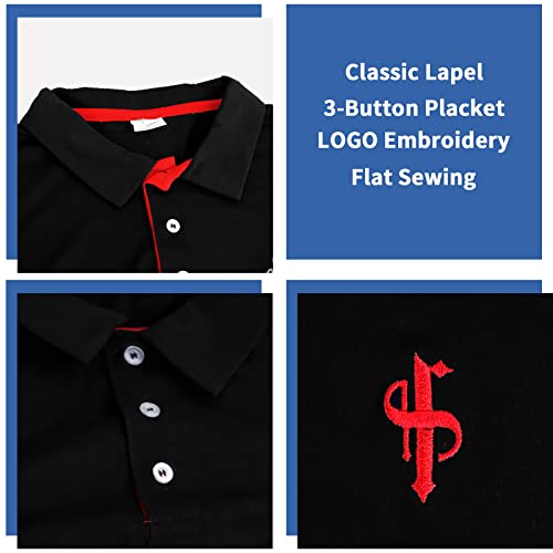 Ceht Mens Polo Shirts Long Sleeve Cotton Golf Shirts For Men Slim Fit Casual Tops Black #TOP3