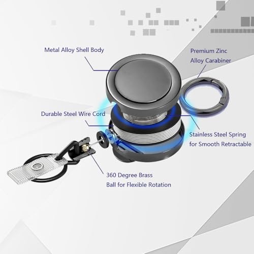 2 Set Heavy Duty Retractable Badge Holder, FadyRaye All Metal Retractable Badge Reels with Carabiner Belt Clip Key Ring for Name Card Keychain [26
