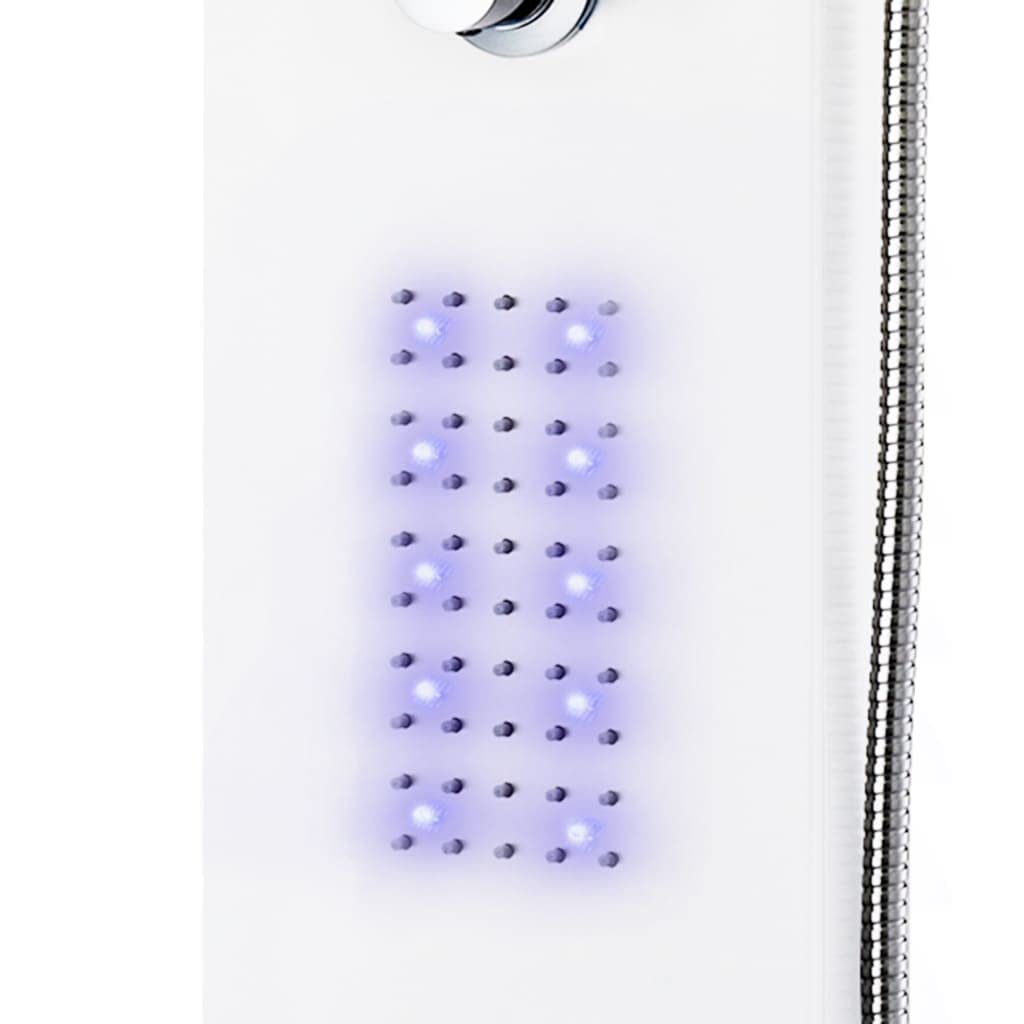 Panel de ducha de aluminio blanco con iluminación LED, sistema de ducha con ducha de lluvia, cascada, ducha de mano y chorros de masaje, columna de ducha Wellness para cuarto de baño, 20 x 44 x 130 cm