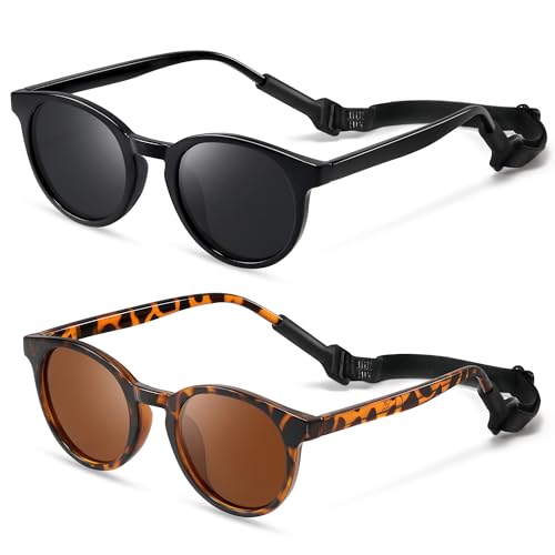 Image of Cute Kids Polarized Sunglasses,Baby Sun Glasses with Strap for Toddler Girls Boys Flexible Round UV Protection