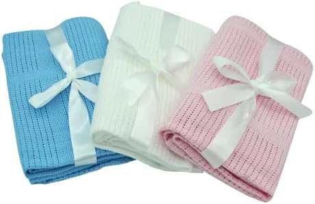 Noble & Brite Cotton Cellular Baby Blanket Twin Pack, Pink, Blue, and White  Cellular Blanket For Newborn Baby  Soft and Lightweight  For Baby Cot / Pram / Moses Basket / Travel (90 x 60cm, Pink)