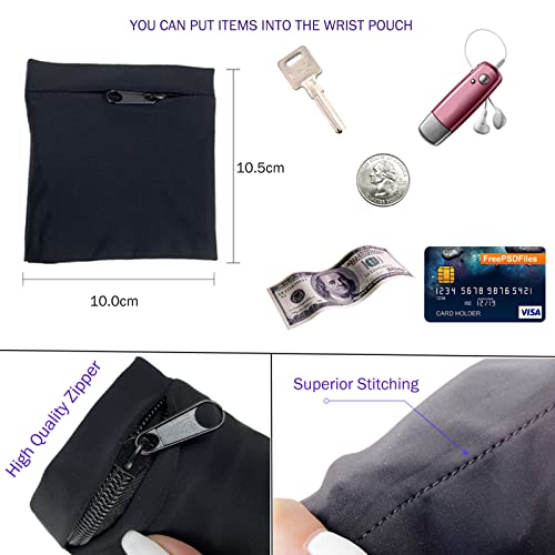 Image of boshiho Unisex Zippered Wristband Pouch Runner's Wrist Pocket Reversible Wrist Wallet