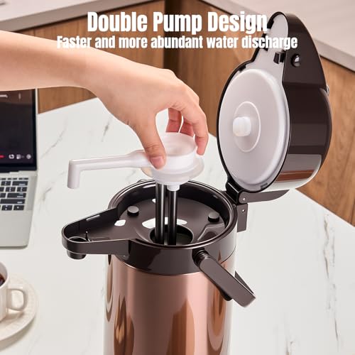 Image of Upgraded Airpot Coffee Carafe with Double Pump - 84oz /2.5L Coffee Carafe for Keeping Hot, Beverage Dispenser for Hot /Cold Beverage (1, Gold Brown)