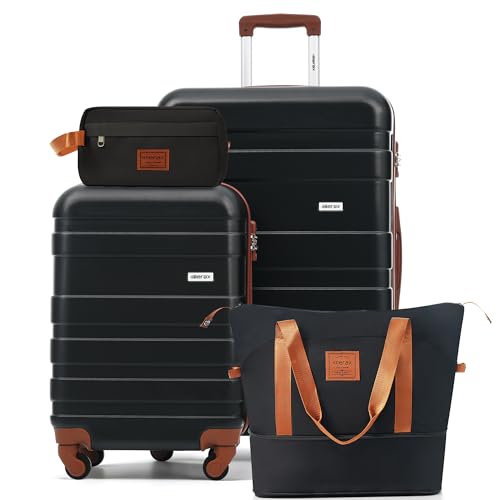 Image of 4-Piece Luggage Set, Suitcase with TSA Lock Travel Duffel Bag Wet-Dry Toiletry Bag, Black