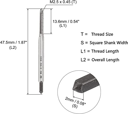TA-VIGOR 2Pcs M2.5 x 0.45mm Metric Machine Tap, HSS 3 Straight Flute Taper Plug Metric Tap - Image 2
