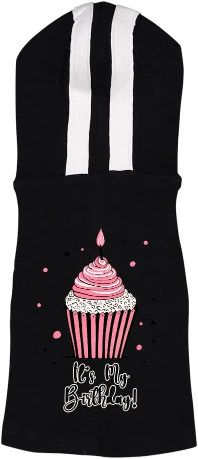 It's My Birthday Dog Shirt with Hoodie - Cupcake Dog Hoodie - Kawaii Dog Clothing - Black White, M
