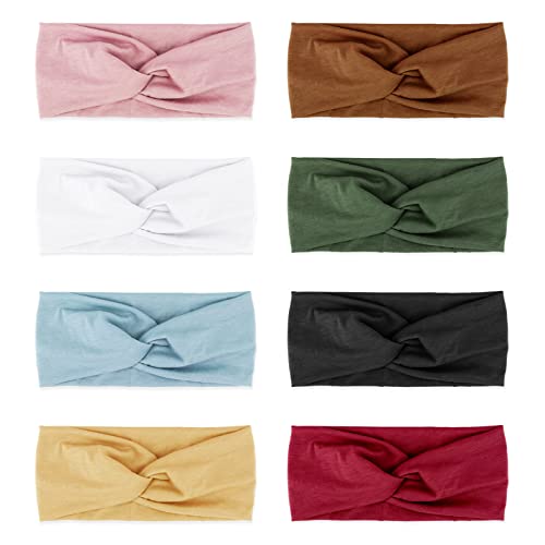 Image of DRESHOW 8 Pack Headbands for Women Yoga Knotted Headbands Elastic Criss Cross Hair Accessories Sports Head Wrap Non Slip