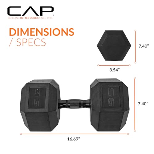 Image of CAP Rubber Coated Dumbbell Weights, Free Weights for Home Gym Strength Training, Anti-Roll Hex Dumbbells with Black, Chrome & Comfort Grip Handles, Singles