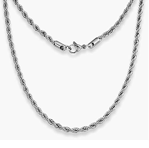 2pcs Adabele 304 Grade Surgical Stainless Steel 3mm Diamond-Cut Braided Rope Chain Necklace 18 Inch Hypoallergenic Women Girl Men Jewelry SK11-B18