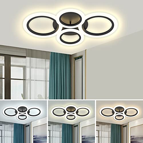 JSXing Lámpara De Techo Led Moderna Con Montaje Empotrado, 4 Anillos Cerca De La Luz De Techo, Lámpara De Techo Para Cocina, Sala De Estar, Dormitorio, Lavadero, Tricolor (Negro)