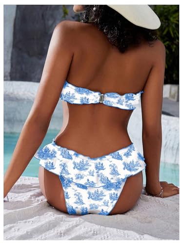 WDIRARA Women's Floral Bikini Set 2 Piece Bandeau Layered Ruffle Swimsuit Strapless Bathing Suit3
