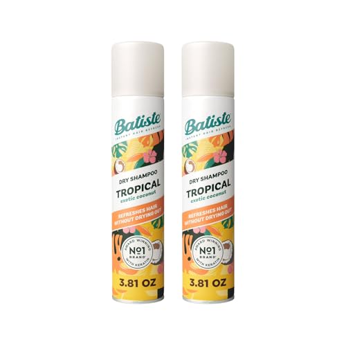 Batiste Dry Shampoo, Tropical Fragrance, Refresh Hair and Absorb Oil Between Washes, Waterless Shampoo for Added Hair Texture and Body, 6.73 OZ Dry Shampoo Bottle pack of 2