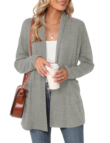 Image of Micoson Women's Long Sleeve Open Front Cardigan Casual Loose Lightweight Cardigans with Pockets