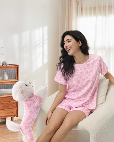 XPUDAC Matching Dog and Owner Clothes Womens Pajama Set Loungewear Short Sleeve Tee and Shorts, Owner and Pet Pajamas Are Sold Separately Leopard3