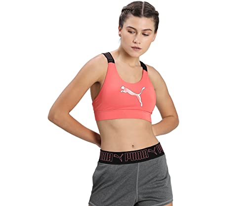 Image of PUMA Women's Polyester Bra Sports (52029924 Georgia Peach-Eggnog-Print L)