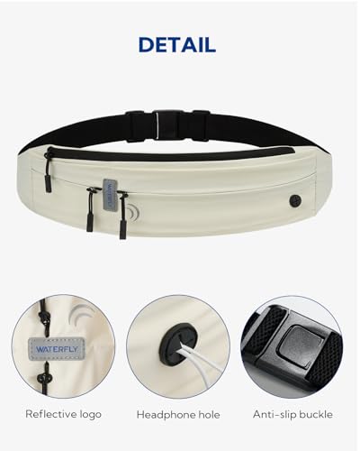 Image of WATERFLY Running Belt Fanny Pack: Runner Marathon Jogging Waist Pack Sport Workout Exercise Fitness Phone Holder Belt for Men Women Jogger Slim Waistband Black