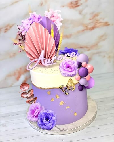 JeVenis 33 PCS Purple Cake Decorations Rose Cake Decoration Purple Rose Flower Cake Decoration Palm Leaves Cake Decoration Balls Cake Decoration Wedding Cake Decoration Disco Cake Decor