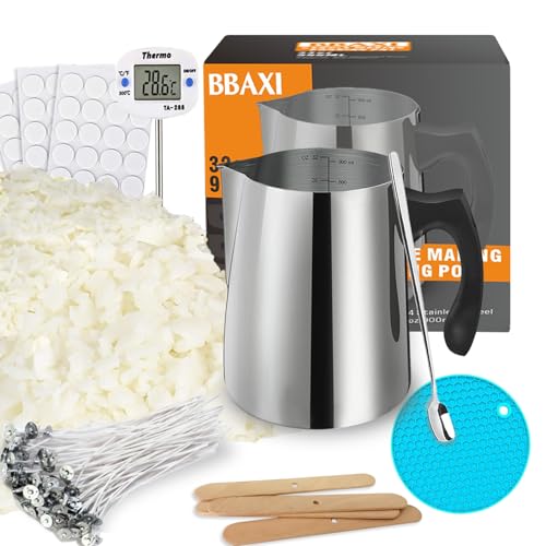 BBAXI Candle Making kit Supplies，Nature Soy Wax DIY Craft Tools with 32oz Candle Making Pouring Pot,16oz Soy Wax,Wooden Wick Holders, Candle Wicks,Stickers,Thermometer and Spoon for Beginners Adults