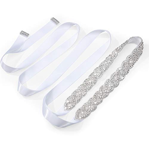 Preisvergleich Produktbild Zonon Hochzeit Brautgürtel Kristall Strass Gürtel Brautjungfer Kleid Schärpe für Frauen Accessoires Kleid Matching (Weiß, Satinband)