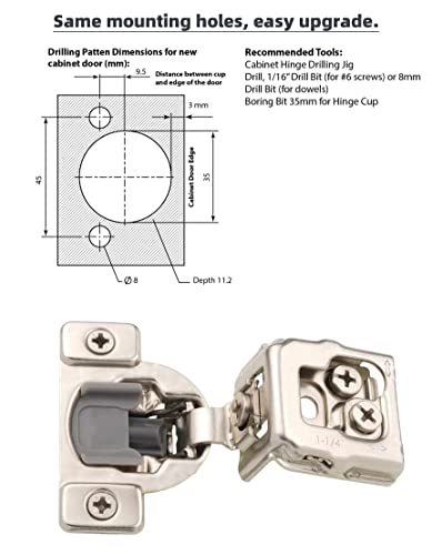 Decobasics 50 Pack 1-1/4" Overlay Soft Close Cabinet Hinges For Kitchen Cabinets -Satin Nickel Self Closing Kitchen Cabinet Hinges Concealed With Built-In Soft Close Hinges Damper -3 Way Adjustability #TOP5