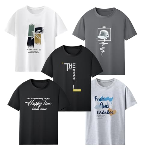 [SIPERLARI] Tシャツ セット メンズ 半袖 5枚組 綿100% tシャツ 新デザイン プリント 大きいサイズ 汗染み防止 肉厚生地 クルーネック 抗菌防臭 柔らかい UVカット 男女兼用 夏服(ミックスカラ M)