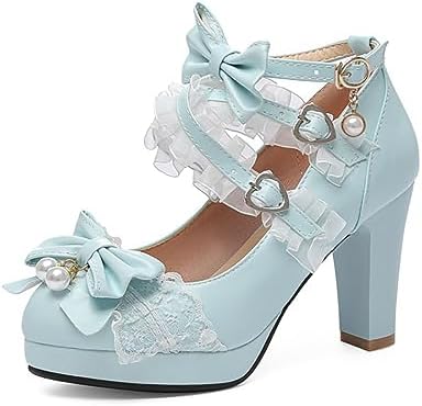 Vrouwen Leuke Lolita Cosplay Schoenen Gesloten Teen Chunky Hakken Kawaii Ronde Neus Mary Jane Pompen Zoete Cosplay Prinses Uniform schoenen (Color : Pink, Size : 37 EU