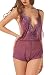 The victory of cupid Eyelash lace deep V-neck America back piece pajamas,Violet,XX-Large