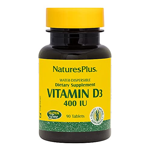 NaturesPlus Vitamin D3 (Cholecalciferol) - 400 iu, 90 Vegetarian Tablets - Bone Health, Heart Health & Immune System Support, Water Soluble for Maximum Absorption - Gluten-Free - 90 Servings