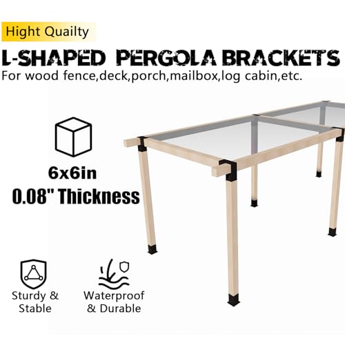 Image of 2Pack L-Shaped Pergola Brackets,3-Way Corner Gazebo Bracket for 6x6(Actual Size:5.5 inchx5.5 inch) Indoor & Outdoor Wood Beam,DIY Horizontal Brackets for Pavilion,Porch,Deck,Hunt Cabin
