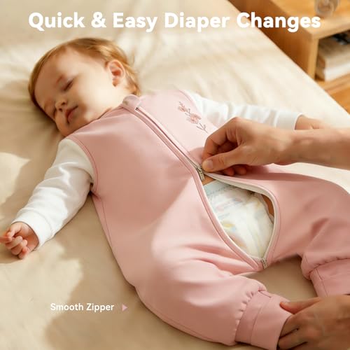 Image of Chilsuessy Toddler Sleep Sack with Feet 6-18 Months, 1.0 TOG Cotton Baby Wearable Blanket with Legs, Sleep Bag Walker with 2-Way Zipper, Pink