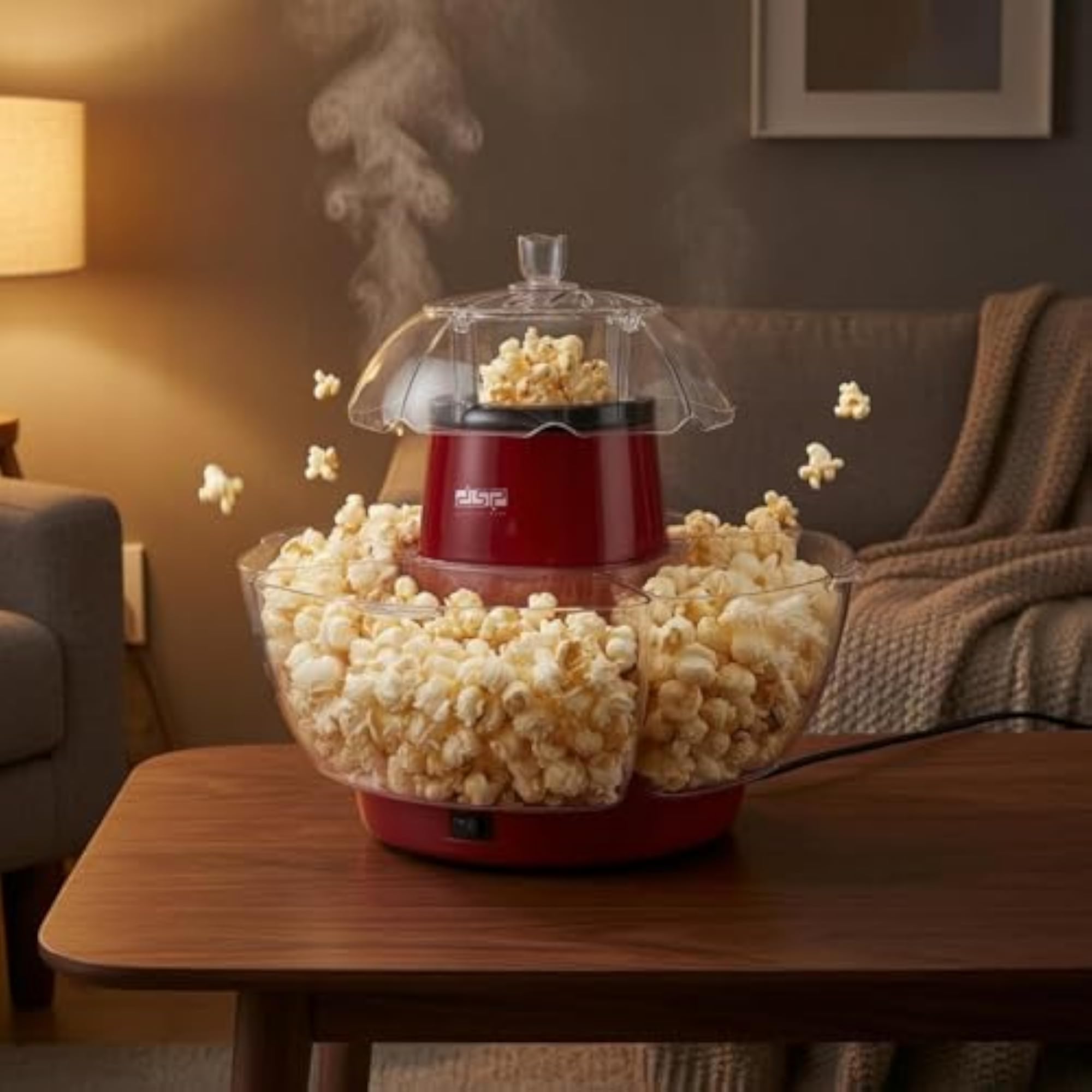 Red Body Popcorn Machine with Bowls Transparent Lid