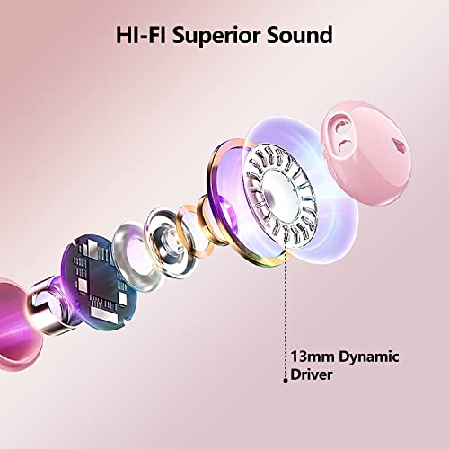 Auriculares-Bluetooth-53-Auriculares-Inalambricos-con-HiFi-Estereo-Altavoz-de-13-mm-HD-Mics-Reproduccion-de-45Horas-Cascos-Inalambricos-Impermeable-IPX7-Auriculares-Deportivos-Rosa